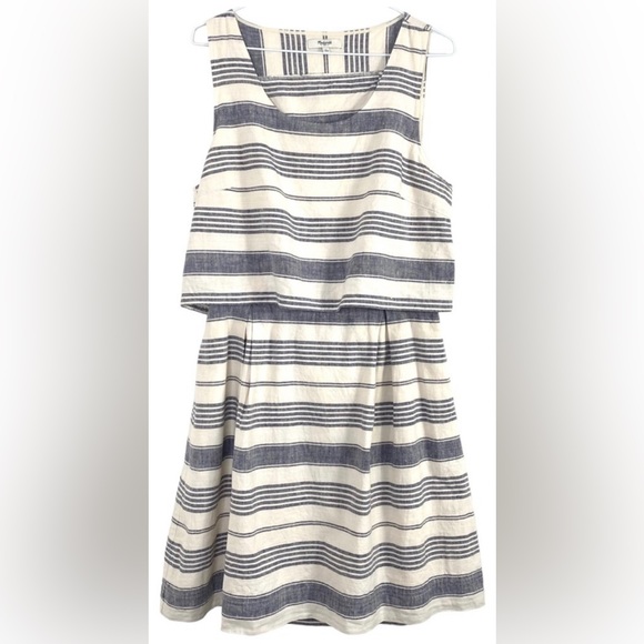 Madewell Sleeveless Linen Blend Back Overlay Mini Dress in Navy Chambray Stripe - Picture 8 of 10